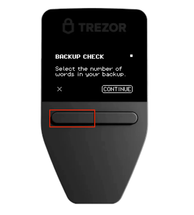 Nhấn n&uacute;t b&ecirc;n tr&aacute;i tr&ecirc;n Trezor Safe 3 một lần để mở t&ugrave;y chọn tho&aacute;t