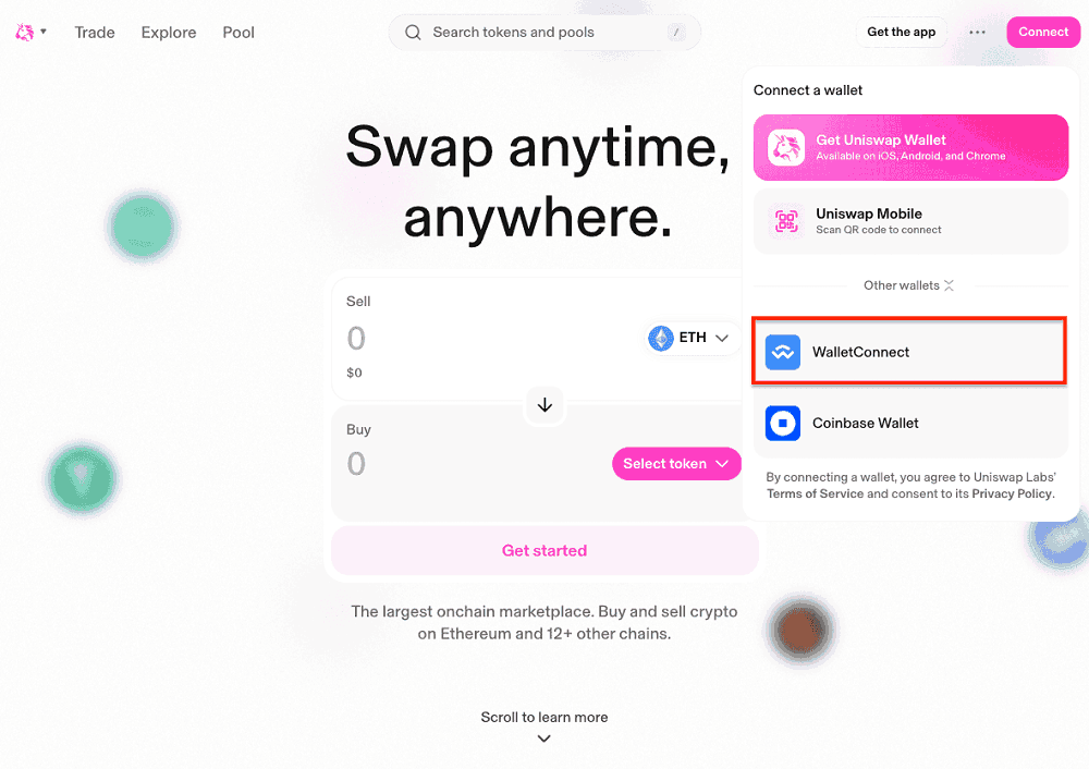 Chọn WalletConnect l&agrave;m phương thức kết nối