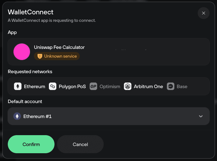 Chỉ n&ecirc;n tiếp tục nếu dịch vụ được WalletConnect x&aacute;c minh r&otilde; r&agrave;ng