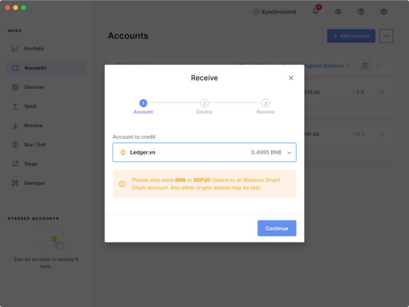 Chọn t&agrave;i khoản Binance Smart Chain đ&atilde; tạo