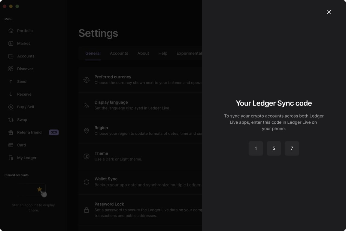Nhập m&atilde; Ledger Sync được cung cấp