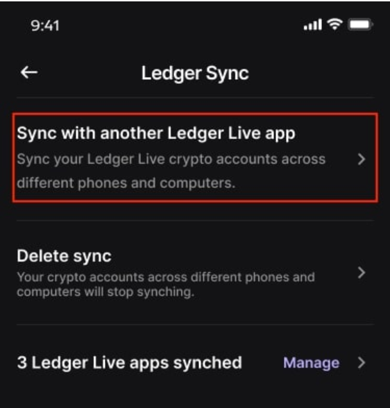 Chọn Sync with another Ledger Wallet app