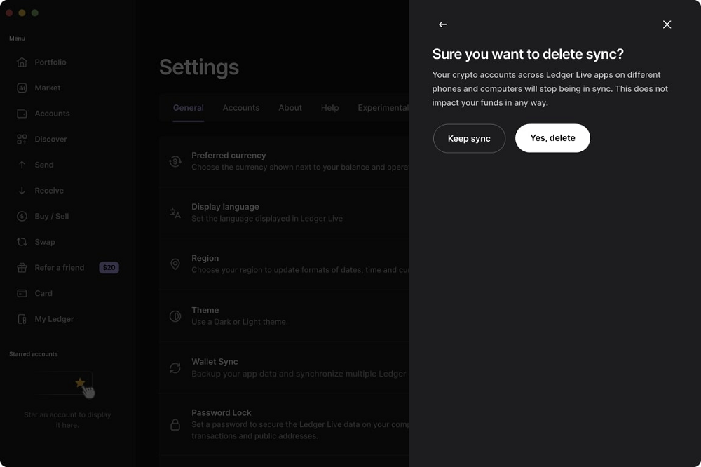 Dừng đồng bộ Ledger Wallet tr&ecirc;n c&aacute;c thiết bị bằng phần mềm