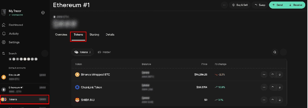 Trezor Suite quản l&yacute; coin v&agrave; token tr&ecirc;n nhiều blockchain trong c&ugrave;ng một v&iacute; lớn