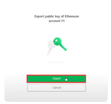 Chọn Export để x&aacute;c nhận public key