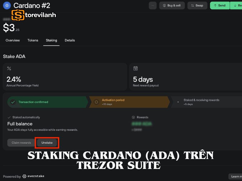 Staking Cardano (ADA) Trên Trezor Suite chi tiết từ A-Z