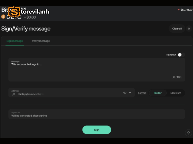 Sao ch&eacute;p v&agrave; d&aacute;n địa chỉ bitcoin ch&iacute;nh x&aacute;c v&agrave;o &ocirc; Địa chỉ v&agrave; x&aacute;c nhận bằng c&aacute;ch nhấp v&agrave;o K&yacute; t&ecirc;n
