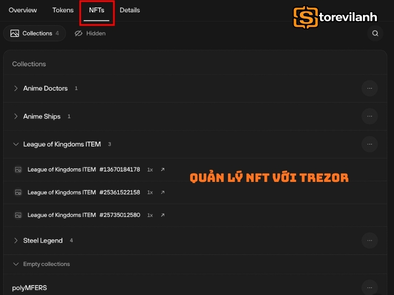 Quản lý NFT với Trezor an toàn, bảo mật tài sản số