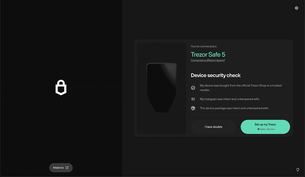 Chọn &ldquo;Set up my Trezor&rdquo; để chuyển sang qu&aacute; tr&igrave;nh thiết lập