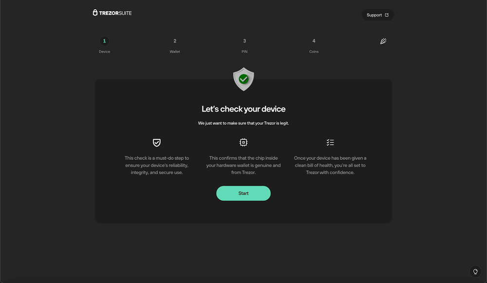 M&agrave;n h&igrave;nh Let&rsquo;s check your device sẽ xuất hiện nhấn &ldquo;Start&rdquo; để bắt đầu x&aacute;c minh