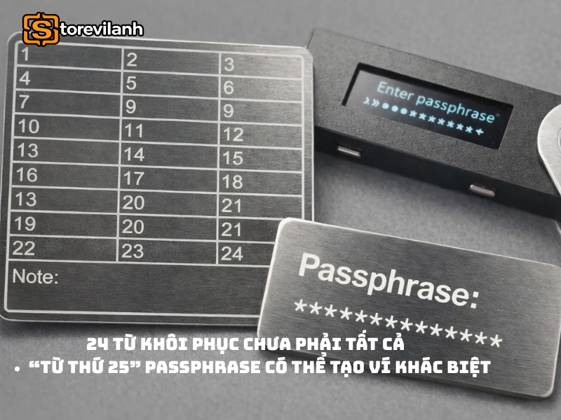 24 từ khôi phục và “từ thứ 25” Passphrase tạo ví riêng