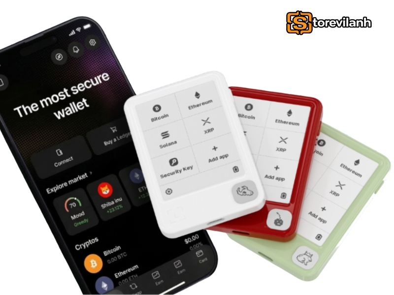 Ledger Nano Gen5 sở hữu m&agrave;n h&igrave;nh E-ink cảm ứng, tăng t&iacute;nh trực quan v&agrave; minh bạch khi x&aacute;c nhận giao dịch