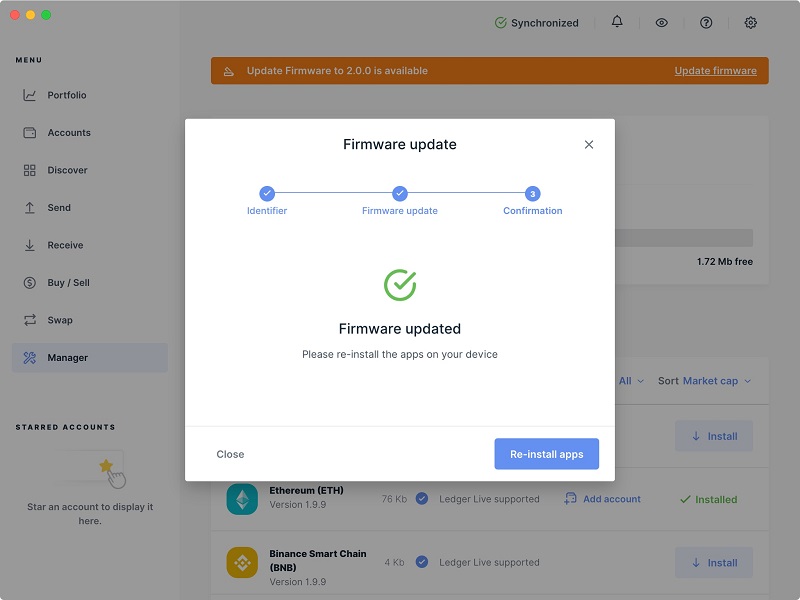 Cập nhật firmware Ledger gi&uacute;p thiết bị tương th&iacute;ch với c&aacute;c bản v&aacute; v&agrave; ứng dụng mới