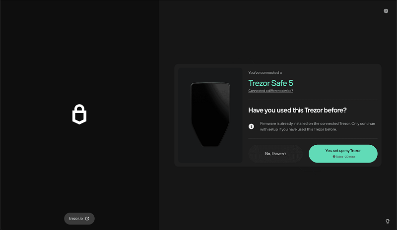 Chọn C&oacute;, Thiết lập Trezor của t&ocirc;i