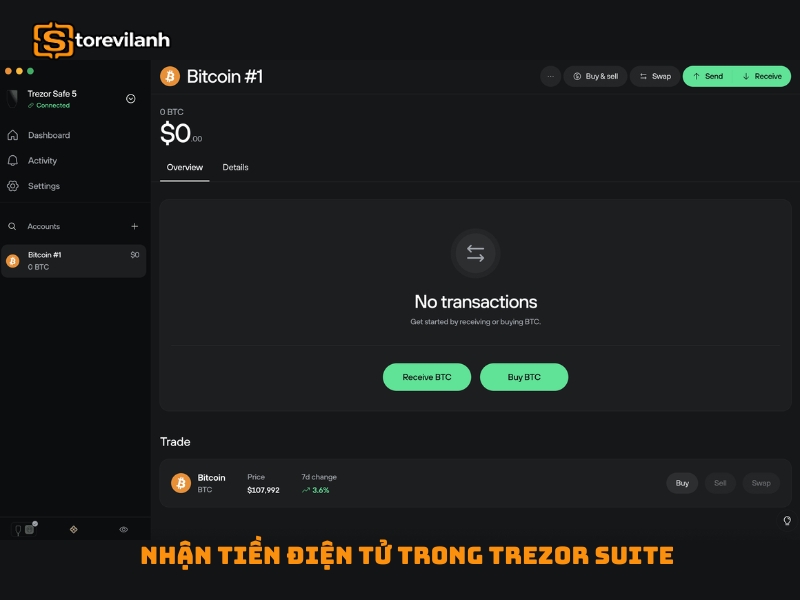 Hướng dẫn nhận tiền điện tử trong Trezor Suite chi tiết, an toàn