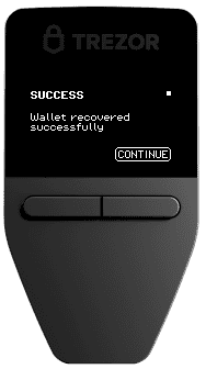Khi nhập đ&uacute;ng bản sao lưu, Trezor Safe 3 v&agrave; Trezor Suite sẽ x&aacute;c nhận kh&ocirc;i phục th&agrave;nh c&ocirc;ng
